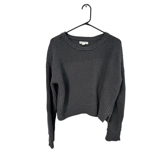Y2K Black Waffle Knit Slouchy Sweater L Grunge Cozy 90s Fall Layer - Picture 1 of 5